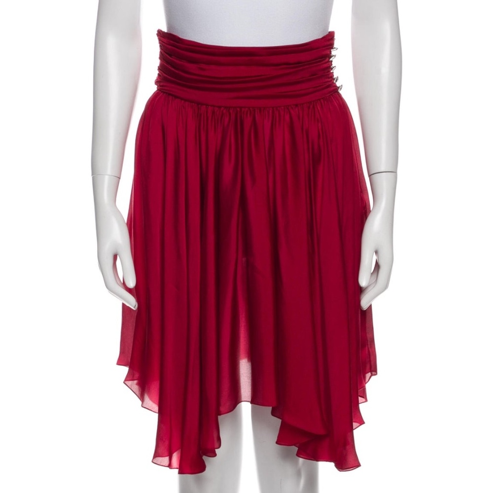 Alexandre Vauthier Red Featherweight 100% Silk Knee-Length Skirt * NEW * 65% OFF